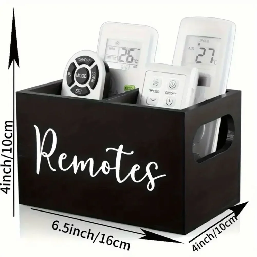 NWT Gorgeous Black Pine Wood Remotes Graphic 2 Slots Minimalist Organizer Holder